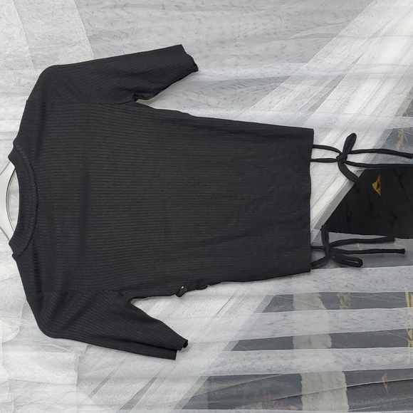 NWT Love Culture Side Lace-up Ribbed Top SM Black - Picture 3 of 4